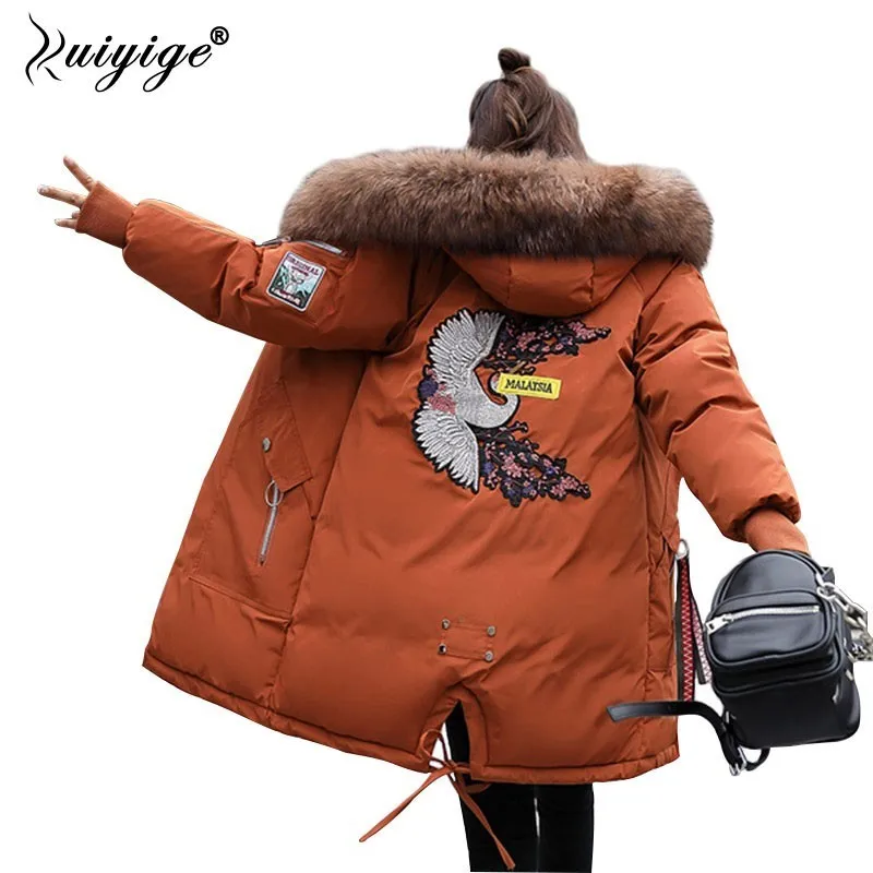 

Ruiyige 2018 New Winter Jacket Coat Women Long Thick Warm Parka Fur Collar Hooded Coats Outwear Female Overcoat Plus Size S-4XL