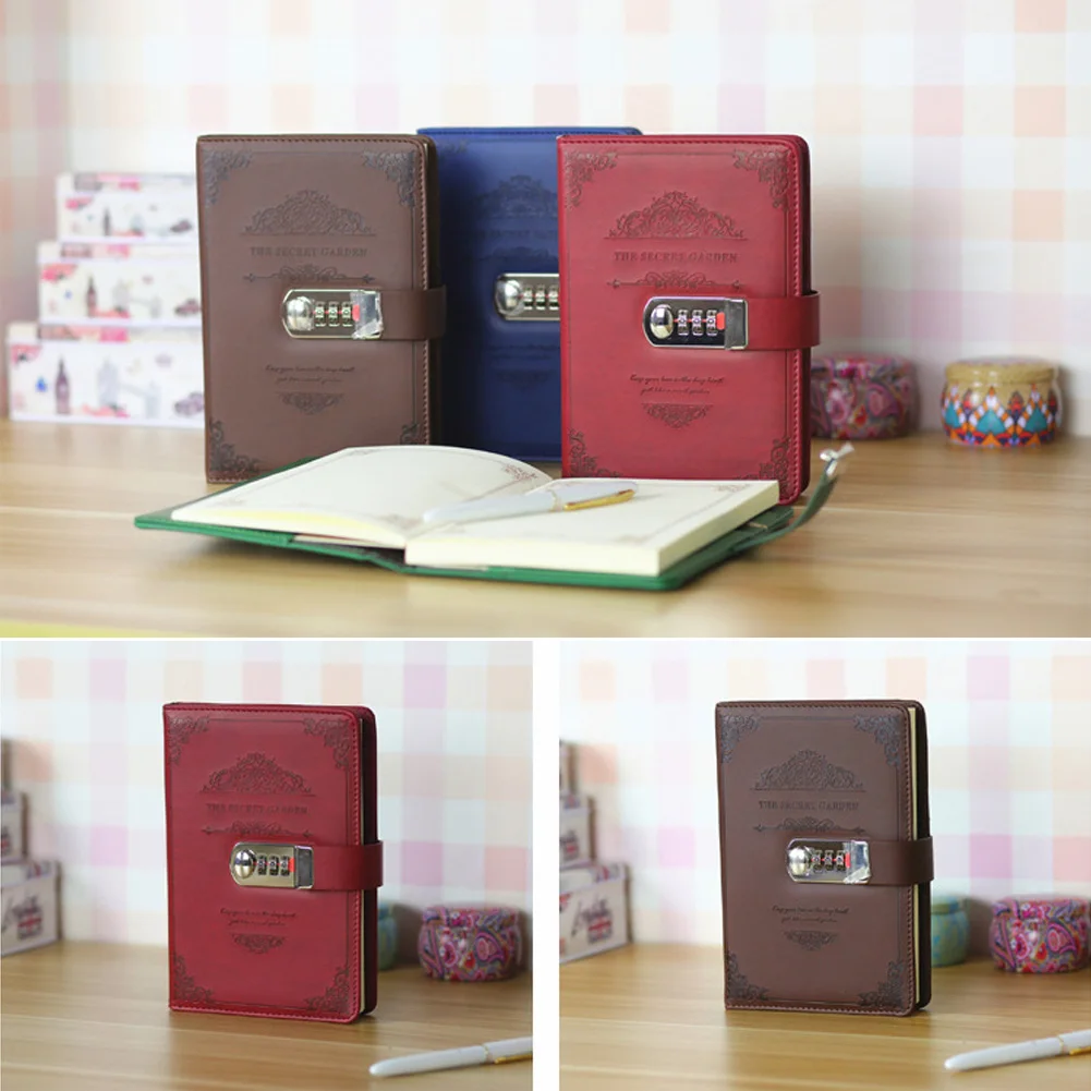 

Lock Diary School Office Artificial PU Thread Installed Supplies Password Notebook Retro Stationery Journals Vintage Agenda