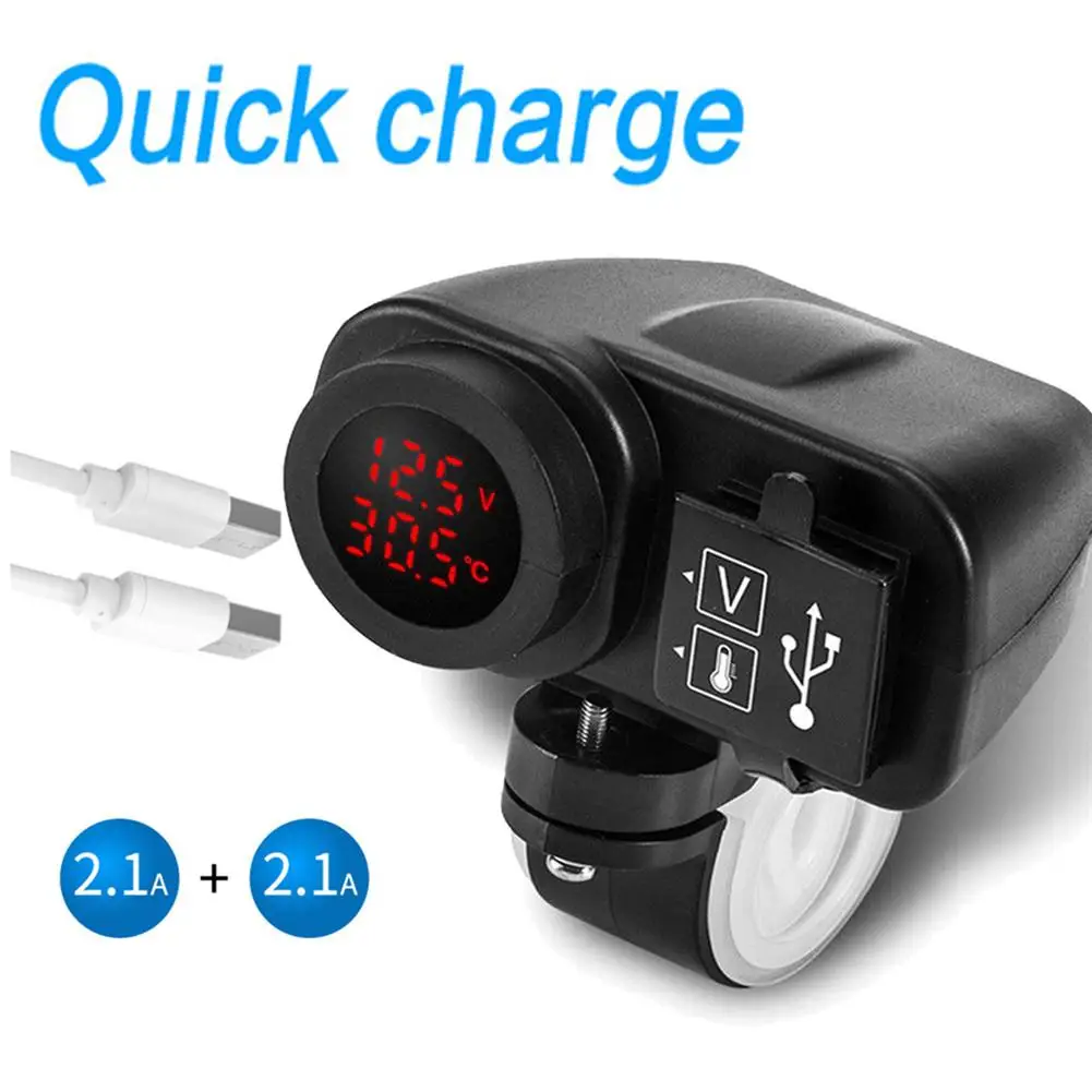 

Newest Arrival Motorcycle Dual USB Charger 12V 4.2A Moto 2.1A+2.1A 12V To 5V 15W USB Charger With Voltmeter LED Display Sockets