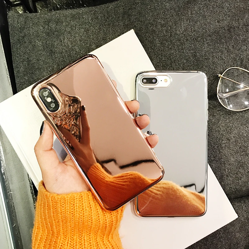 Plating Mirror Phone Cases For iphone 7 plus Case X Xs Max XR Soft TPU Silicone XS 6 8 Back Glossy Cover |