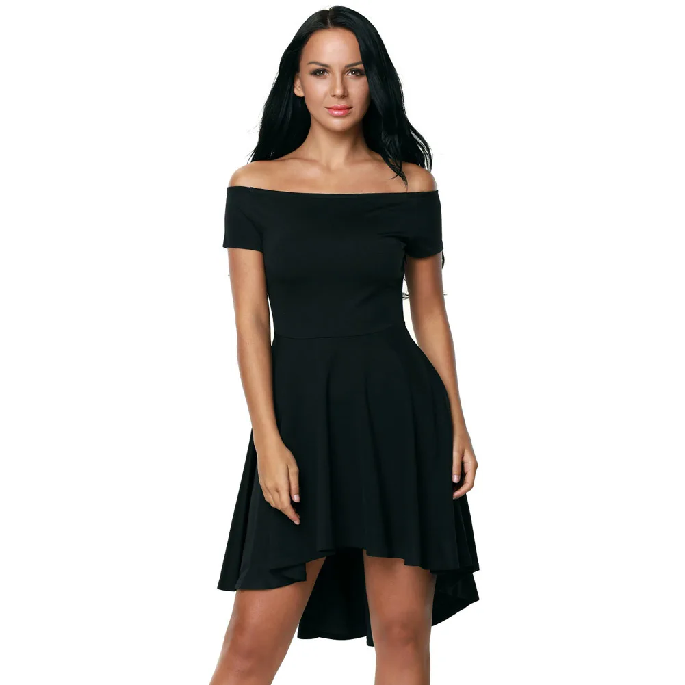 

2019 Spring Dress Women Sexy Slash Neck Short Sleeve High Waist Slim Solid Color Irregular Hem Dress Vestidos Party Dress