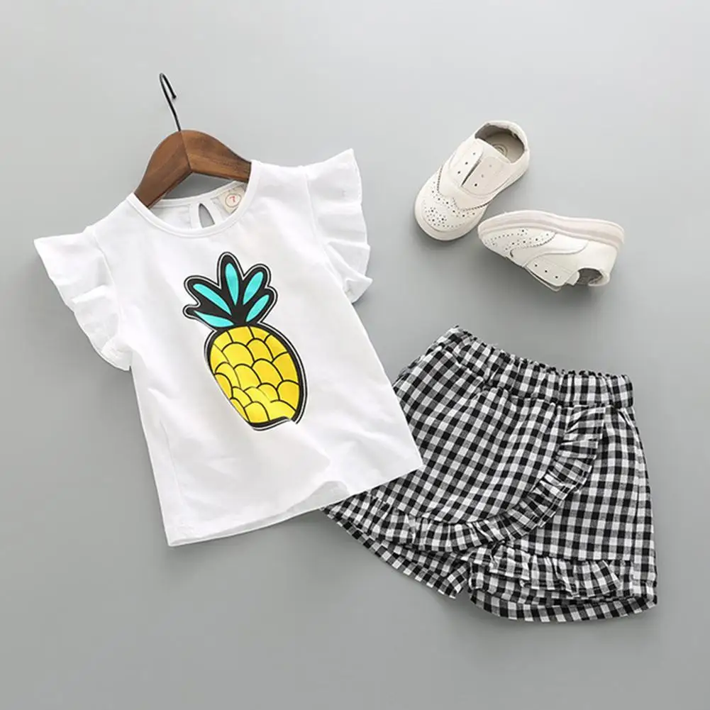 Детская Хлопковая футболка с короткими рукавами для девочек, комплект шорт, костюм с топом и штанами
