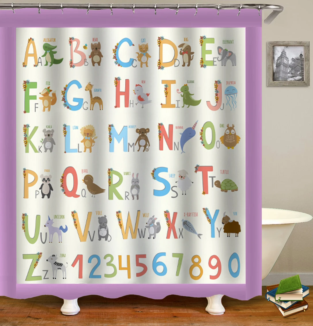 

Alphabet Fabric Shower Curtain for Kids ABC Educational Learning Tool for Babies Large A to Z Poster Waterproof Shower Curtains