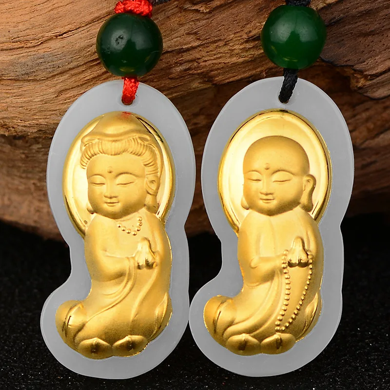 

Gold Inset S Hetian Jewellery Box Type Bending Hang Drop Guanyin Manufacturers Wholesale
