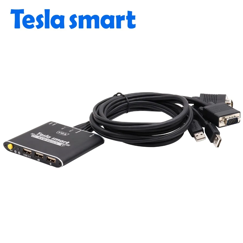 Tesla Smart 1080 P 2-портовый 2x1 VGA Кабельный KVM Switch переключатель с кабелями 2x1 1080P support USB 2,0 устройство управления до 2 компьютеров