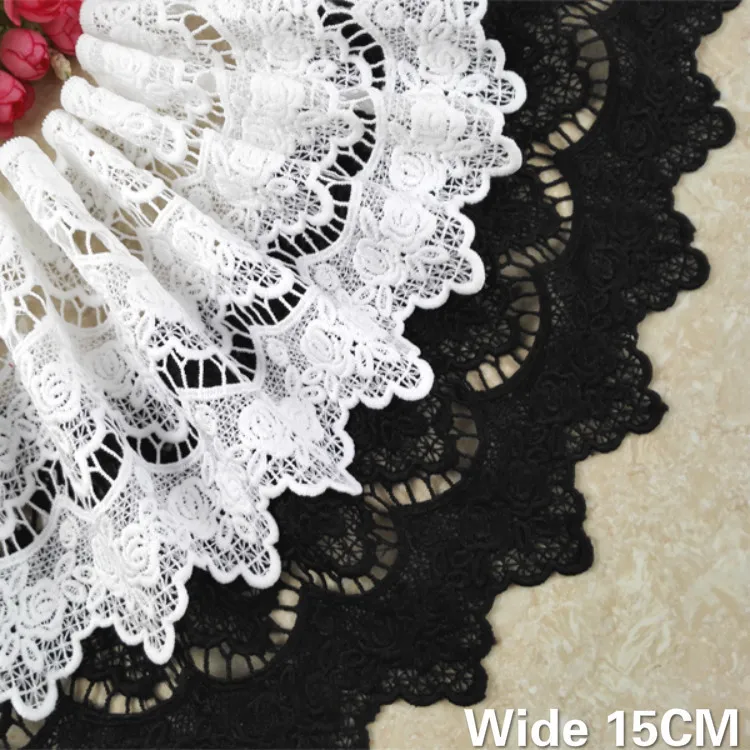 

15CM Wide Exquisite Luxury White Black Water Soluber Lace Fabric Ribbon Trim Collar Applique Dress DIY Sewing Guipure Supplies