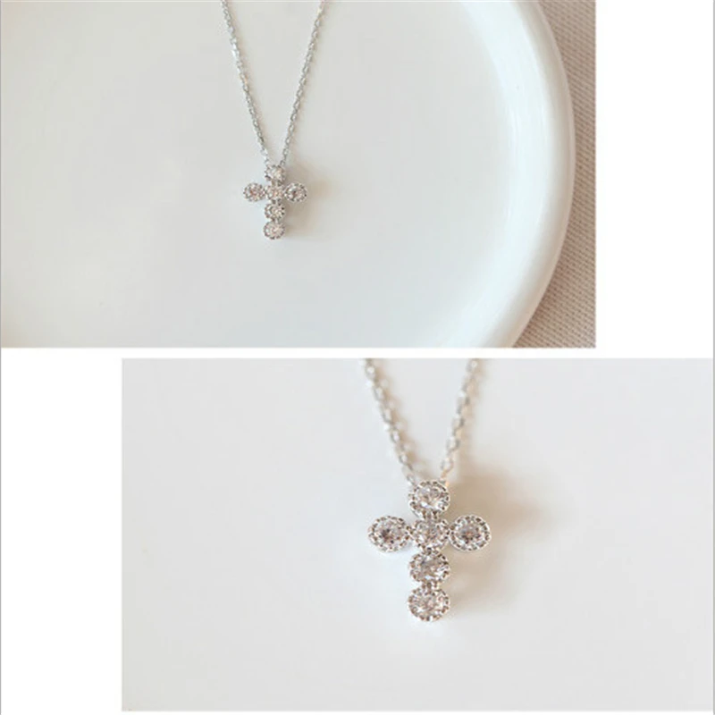 

2019 women fashion S925 sterling silver necklace cross shape pattern CZ jewelry wholesale choker pendent free shipping hot offer