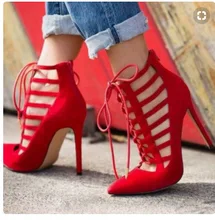 Sexy Red Suede Wedding Shoes Bride Pointed toe Lace-up Cut-out Strappy Sandals Hollow Women Shoes High Heels Customized Size 10 цена Sexy Red Suede Wedding Shoes Bride Pointed toe Lace-up Cut-out Strappy Sandals Hollow Women Shoes High Heels Customized Size 10 цены онлайн