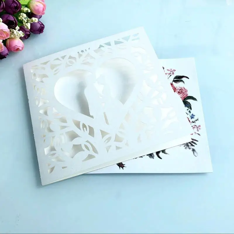  10 Vertical Laser Cutting Invitation Card Set European Wedding Groom Bride Invitation Large Busines - 32983911140