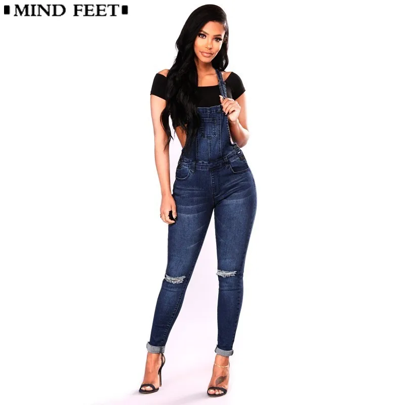 MIND FEET pantalones vaqueros con tirantes para mujer, Jeans básicos  clásicos de color azul oscuro, peleles elásticos con agujeros rasgados,  monos Vaqueros|Pantalones vaqueros| - AliExpress