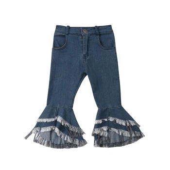 

2019 2-7Y Fashion Children Baby Girl Tassel Long Jeans Denim Flared Pant Bell-bottom Trouser Girl Clothes Wholesale Dropshipping