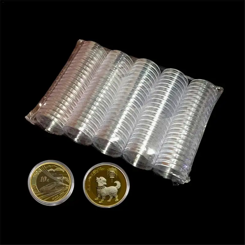 

AUGKUN 100PCS 40mm Commemorative Coin Collection Box Coin Transparent Small Round Box Bitcoin Collection Box Storage Box