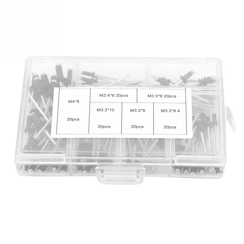 

120pcs/set M2.4 / M3.0 / M3.2 / Aluminium Blind Rivets Fasteners Assortment Kit with Box 2019 new style