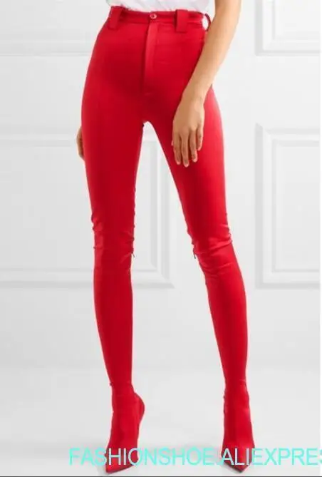 

2019 Super Hot Women Sexy Pants-boots Stretch Fabric Pointy Toe Ladies High Heel Boots Pants Together Boots Popular Boots Size42