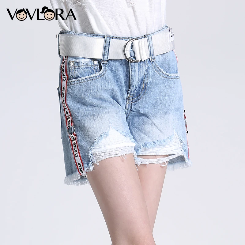 

Summer Denim Loose Girls Shorts Hole Burr With Belt Kids Shorts Jeans Casual Ripped Children Pants Size 9 10 11 12 13 14 Years