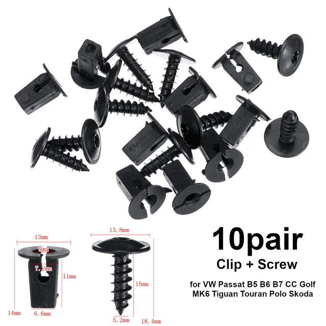 20pcs Fender Liner Mudguard Fastener Clips Screws for VW Passat B5 B6