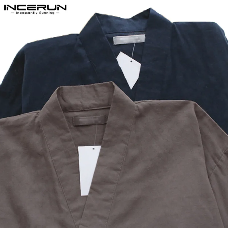 Men Kimono Pajamas Set Pants & Tops Homewear Cotton Nightwear Japanese Style Solid Casual Vintage Sleepewear Men Kung Fu Clothes
