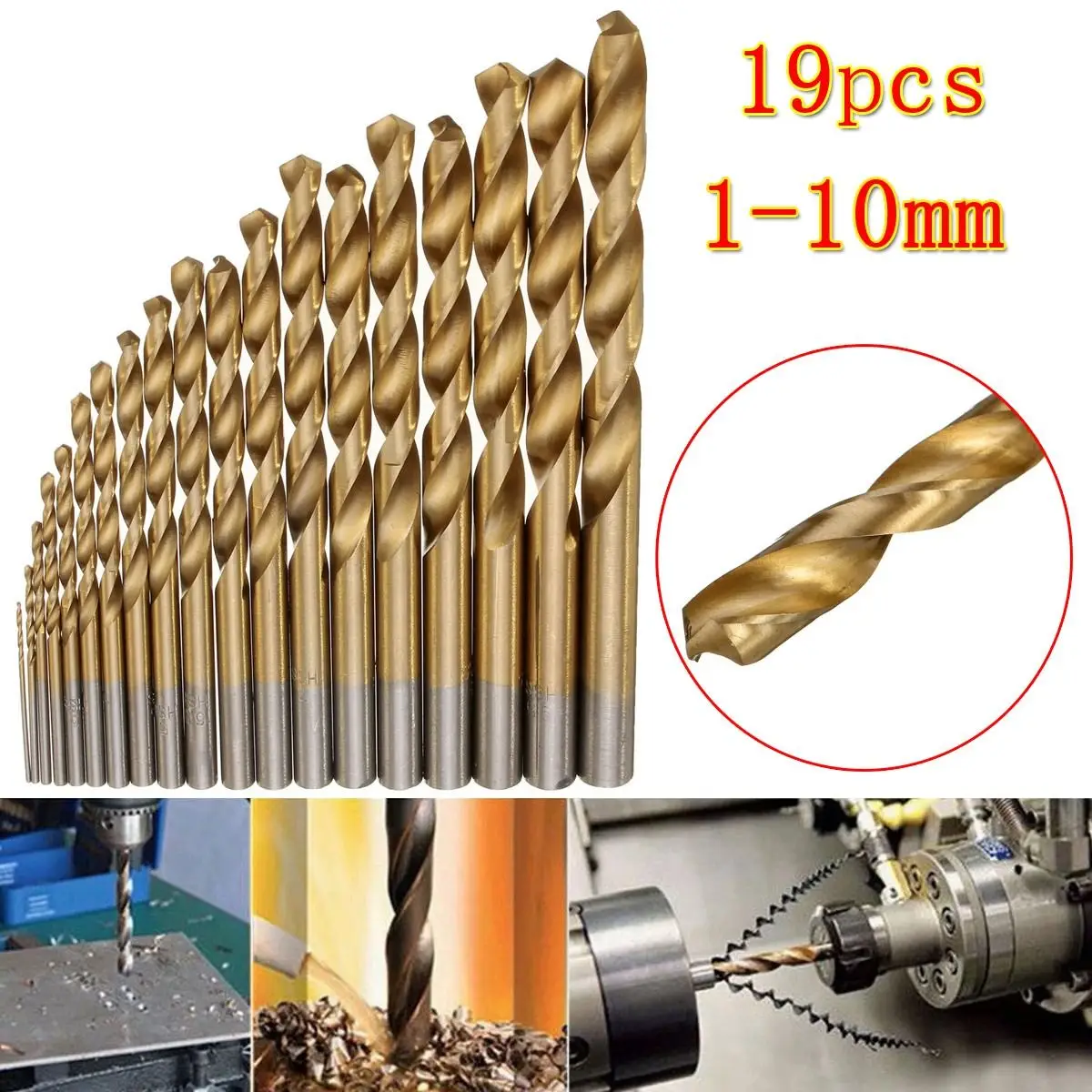 19 шт./компл. HSS дрель набор наконечников DIY хвостовик 1-10 мм нитрид HSS высокая скорость сталь титановое покрытие дрель DIY хвостовик