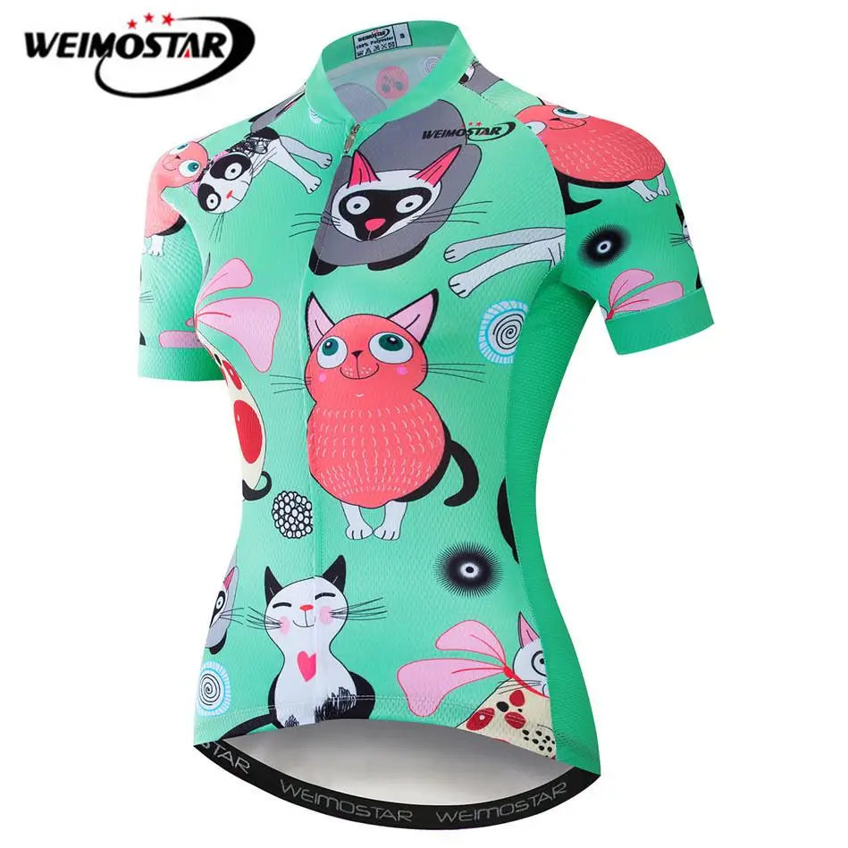 Weimostar Cat Cycling Jersey Women Summer Breathable MTB Bike Jersey Shirt Quick Dry Bicycle Shirt Downhill Cycling Clothing