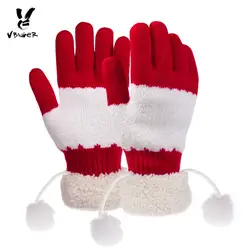 Vbiger Рождественские Зимние теплые вязаные перчатки толще полный палец двухслойные пушистые льняные перчатки варежки подарок с плюшевыми