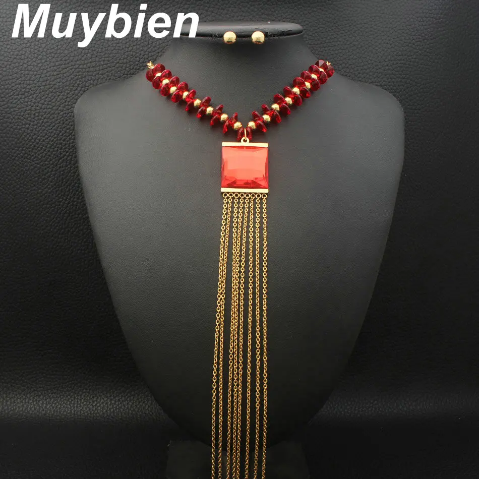 Новый дизайн простое ожерелье и серьги Muybien из нержавеющей стали золотого цвета