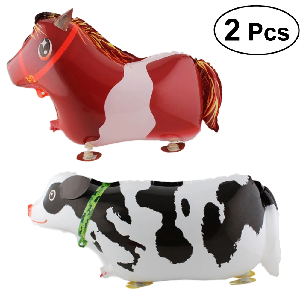 

2pcs Walking Animal Balloons Horse and Cow Cartoon Party Supplies Air Walkers for Christmas Festival Kids Party Birthday