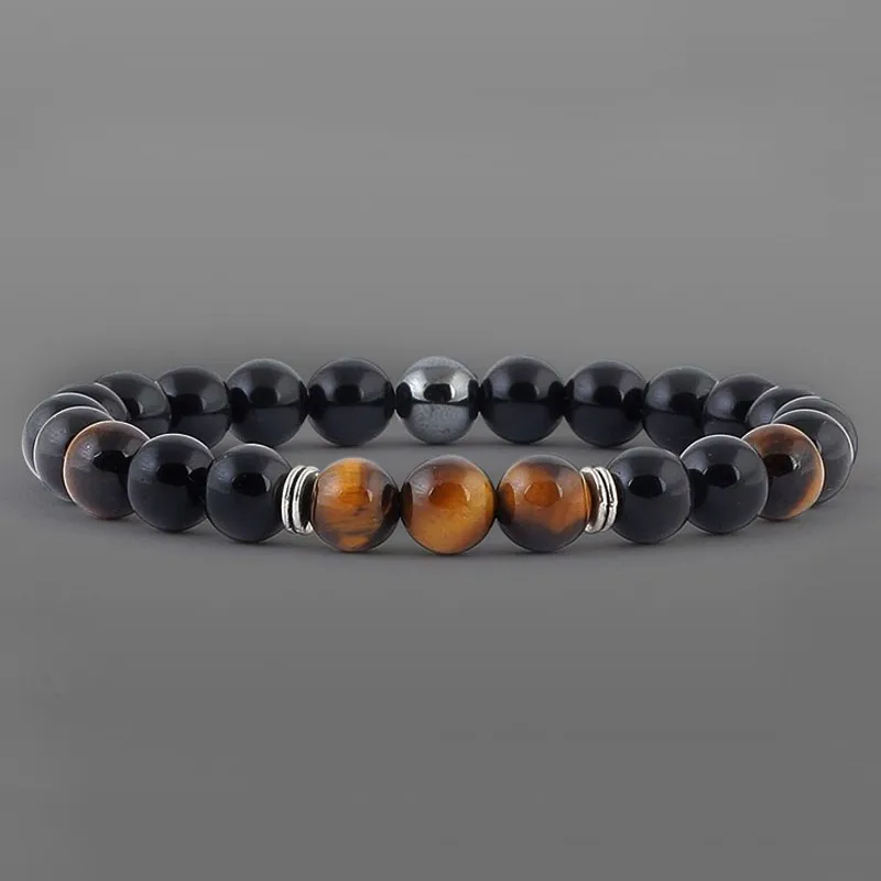 

Men Bracelet Fashion charm Yellow Tiger eye stone beads DIY handmade magnetic ID solar strand bracelet men's and Women Jewelry