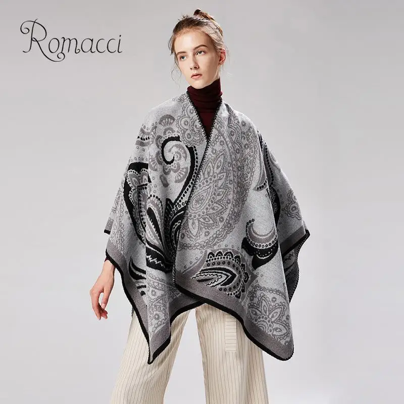

Vintage Women Faux Cashmere Poncho Cardigan Sweater Cashew Nut Print Capes Shawl Scarf Loose Outerwear Fashion Women Cape Scarf