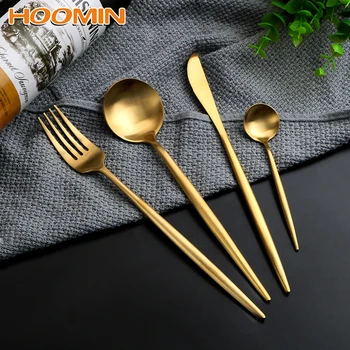 

HOOMIN 4 pcs/set Western Cutlery Set European Dinnerware Set Tableware Fork Spoon Knife Food Tableware Kitchen Accessories