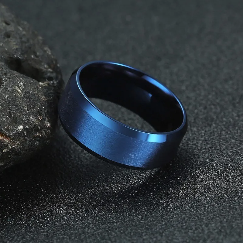Мужское обручальное кольцо из нержавеющей стали 8 мм, синее скошенное, Legend of Zelda Song of Storms& Triforce, лазерная гравировка, персонализированное