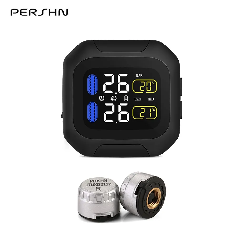 

Pershn M3 Wireless Motorcycle TPMS Tire Pressure Monitoring System With 2 External Tyre Pressure Sensor Solar System For Moto