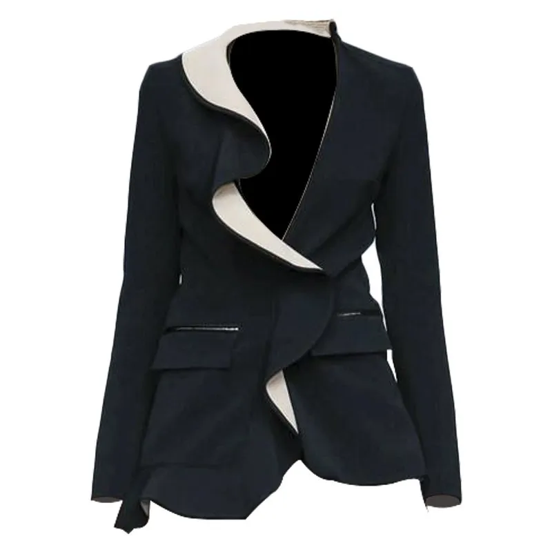 Ruches Mode Manteau Couvert Veste Femmes En Irrégulière Manteaux V Nouveau Noir À Col 2019 Black Vgh De Longues Bouton Manches Poches 534AjRLcq