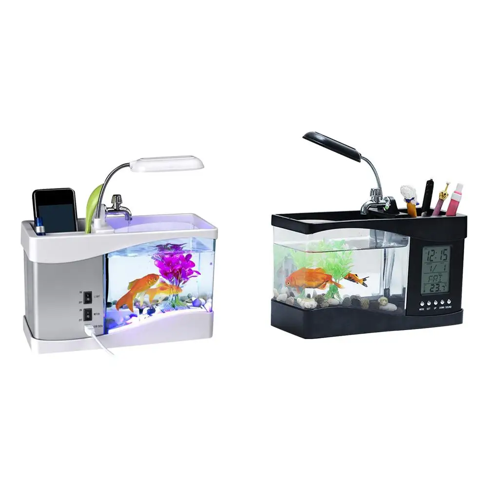 

Usb Small Mini Fish Tank Aquarium Desktop Viewing Ecological Fish Tank Fry Tank Aquarium With Led Clock High Quality 2019 New