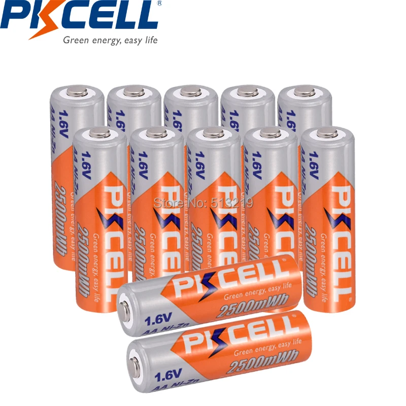 12PCS PKCELL ni zn aa 2500mWh battery 1.6V NI-ZN AA rechargeable batteries Powerful Battery For digital camera