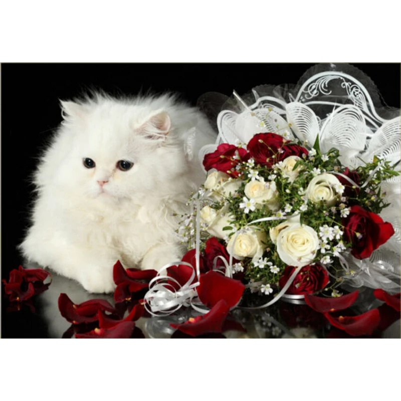 

Diamond Diy Diamond Embroidery 3D Square Drill Picture Of Rhinestones Paste The Full Diamond Painting 30x40 Rose And Cat