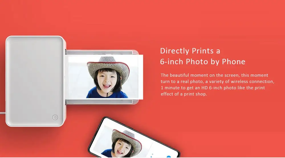 Xiao mi jia mi фотопринтер, термосублимация, тонко восстанавливает истинный цвет, автоматический беспроводной портативный принтер