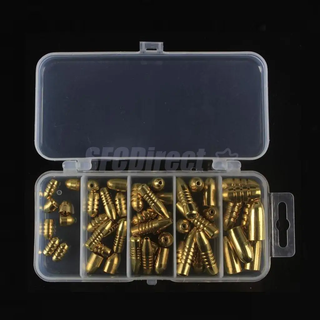 52pcs Brass Fishing Weights Assorted Bullet Shape Copper Sinkers Kit Casting Tackle 1.8g 3.5g 5