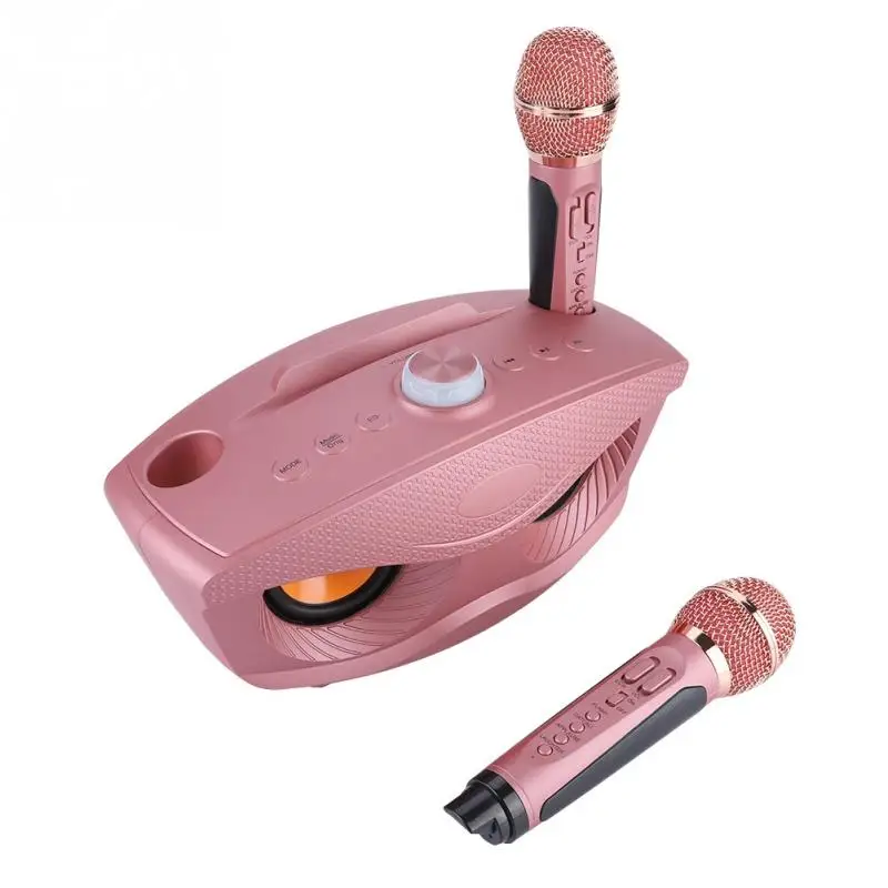 Karaoke Home System Wireless Bluetooth Speaker Machine Home 2 Karaoke Mircophones FM Radio Rose Gold Support TF Card and U Disk