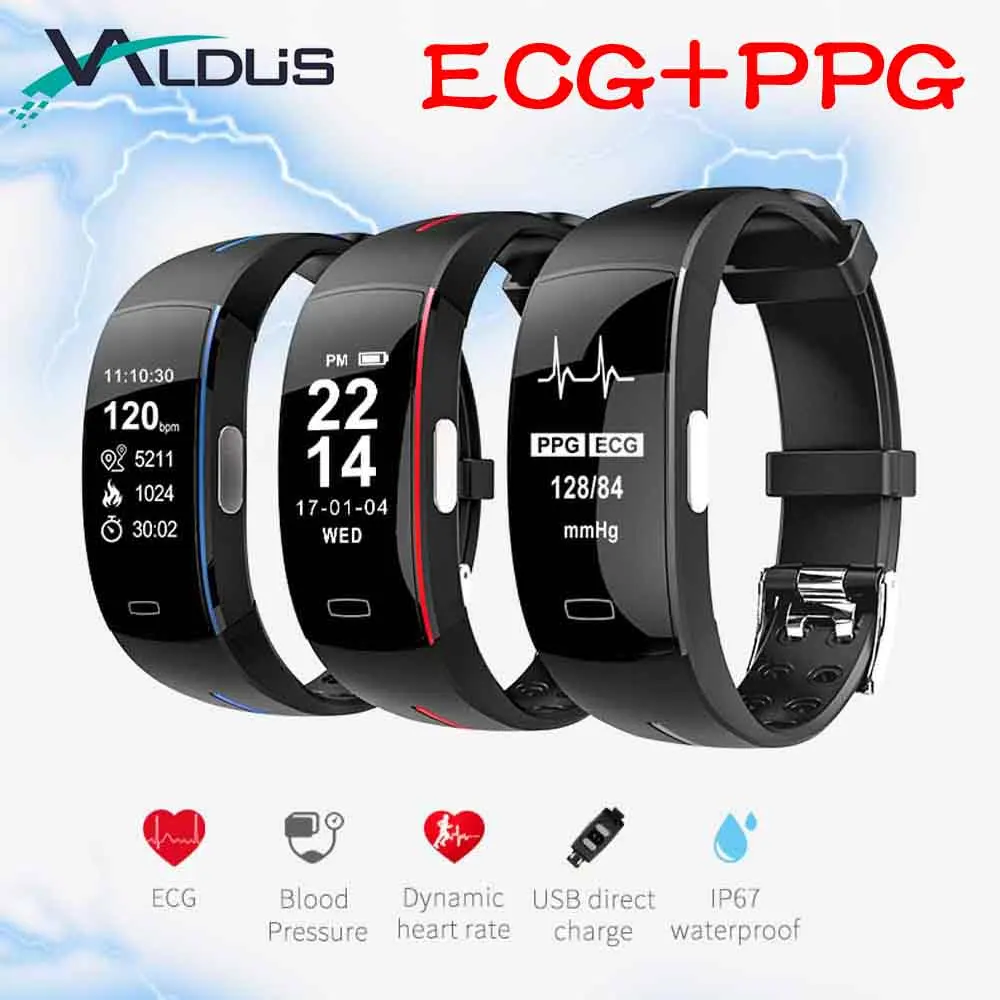

Valdus P3 Sport Smart Bracelet ECG+PPG Waterproof Heart Rate Activity Fitness Tracker Pedometer Smartband for Smartphone