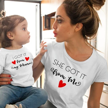 

1pcs She Got It From Me I Got It From My Mama Matching Mom and Daughter Shirts Mom Summer Casual Family Matching Outfits