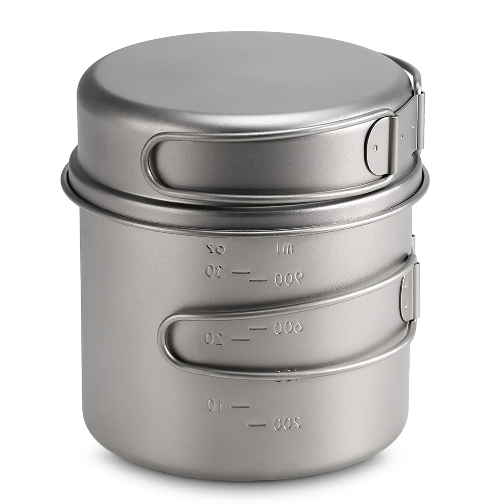 

Lixada Titanium 1100ML / 1600ML Pot Water Cup Mug Lightweight Camping Cookware Set for Outdoor Camping Picnic Backpacking