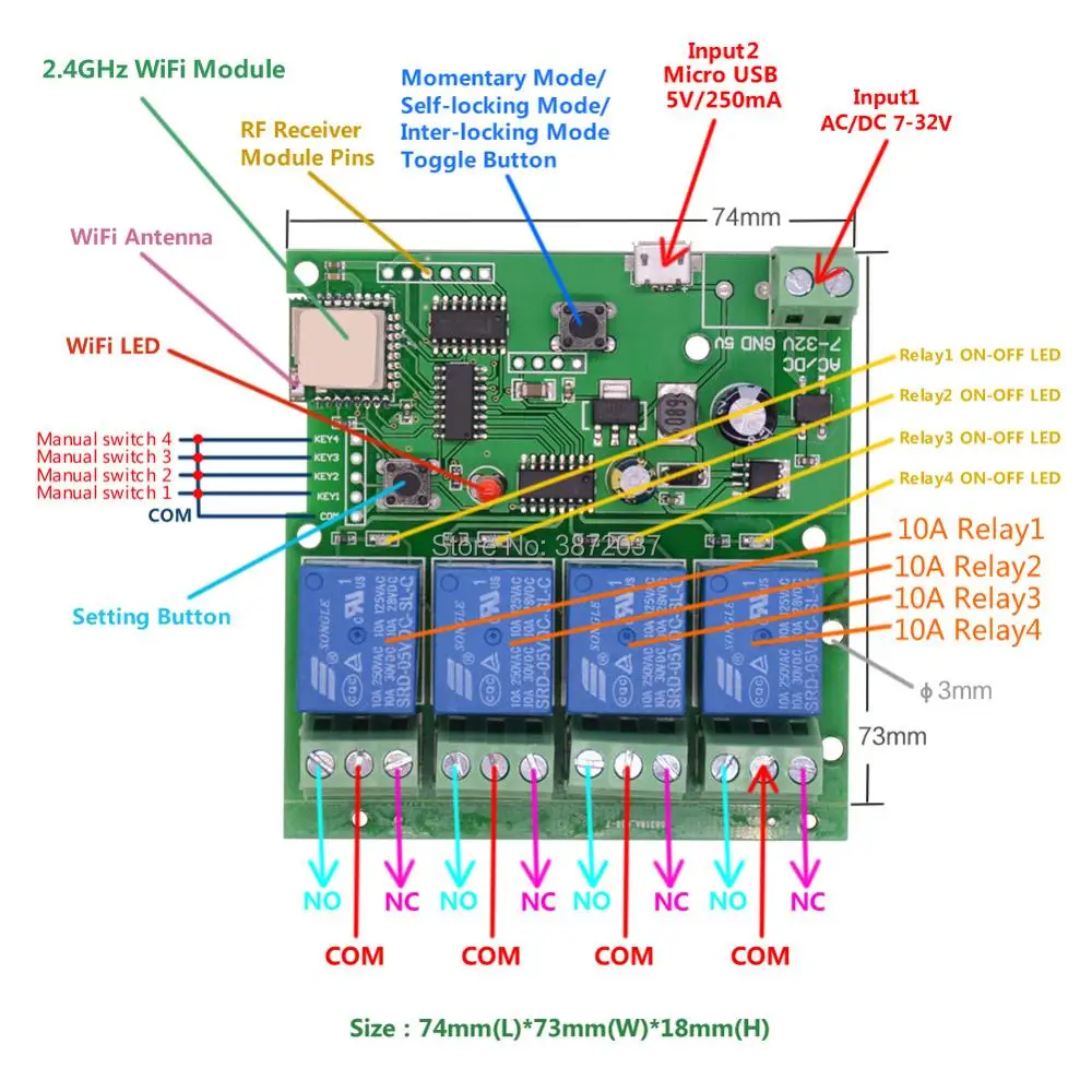 4-GNAG DIY Переключатель 4 канала Wifi беспроводной переключатель инчинг самоблокирующийся замок 5 в DC7-32V для AMAZON Alexa Google Home eWeLink