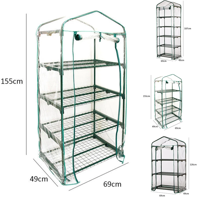 3/4/5-Tier Mini Greenhouse Steel Frame Outdoor Garden Plant Grow House PVC Cover 3/4/5-Tier Mini Greenhouse Steel Frame Outdoor Garden Plant Grow House PVC Cover