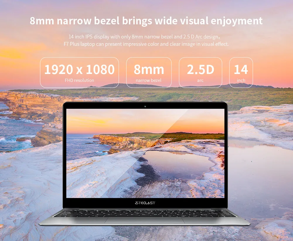 Teclast laptop F7 Plus Notebook 14.0 inch 8GB RAM+128GB ROM Intel UHD Graphics 600 GPU Lake N4100 Win10 HDMI Output 2.0MP Camera