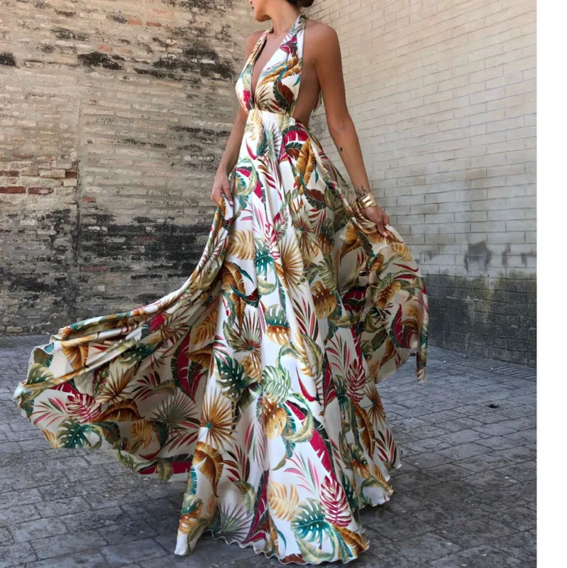 

sexy floral loose backless vestidos women clothing kleider sukienka fashion clothes sundress frocks party knitted long dress