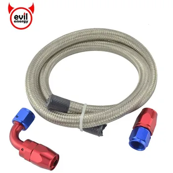 

evil energy 1M Stainless Steel Braided Oil Fuel Hose Line Tube+AN4/6/8/10/12 Straight Elbow Swivel Fittings Aluminum Hose End