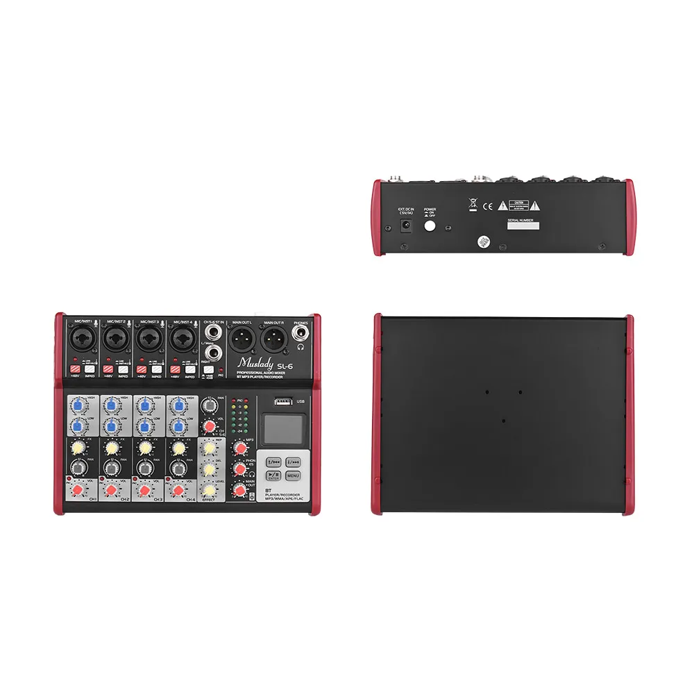 Консольный микшер Muslady SL 6 канальный 2 полосный EQ со встроенным фантомным питанием