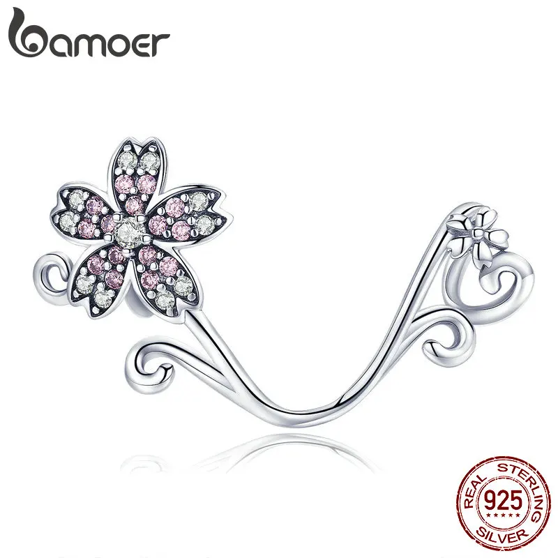 BAMOER Hot Sale Authentic 925 Sterling Silver Sakura Cherry Flower Pendant Charms Fit Original Bracelets Jewelry Making SCC1033