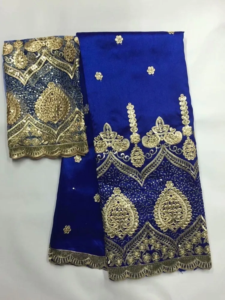 

Royal Blue Indian George Fabrics 2019 High Quality African George Lace Fabric With Guipure Handcut Sequins George Lace For Party