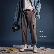 Весенние новые свободные прямые повседневные брюки в стиле ретро мужские трендовые мульти-комбинезоны с карманами черный/темно-серый/хаки/военный зеленый